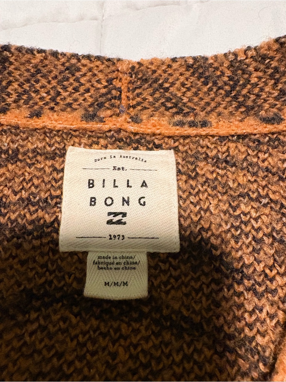Billabong Orange and Black Tiger Stripe Cardigan - Picture 3 of 6